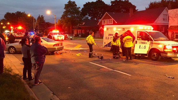 Police attend the scene of a collision near Scarlett Road and Lawrence Avenue West on Oct. 5, 2018. (Peter Muscat)