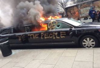 川普就职后巡游 示威者沿路打砸烧车 95人被捕