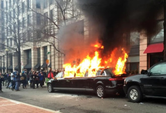 川普就职后巡游 示威者沿路打砸烧车 95人被捕