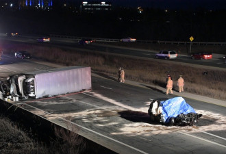 哈密尔顿高速公路轿车撞货车 司机死亡