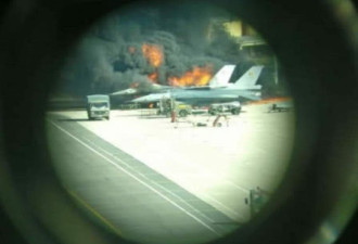 比利时一架F16在基地爆炸 被烧成废铁