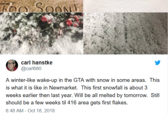 多伦多下雪啦！北部5厘米积雪环境部发声明