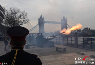 英国伦敦塔鸣放62响礼炮 庆祝女王登基65周年