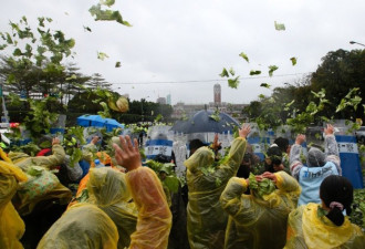 台湾抗议群众朝蔡英文办公室扔“烂菜”