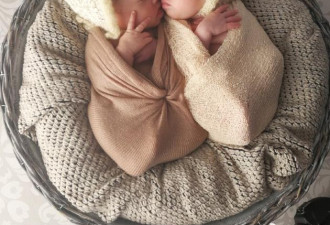 杨威双胞胎女儿拍婴儿照 紧挨一起似小天使