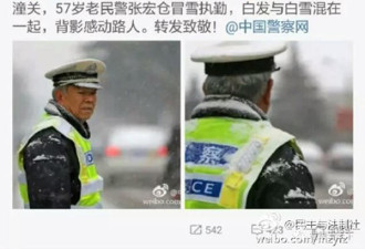 丽江法官称57岁交警冒雪执勤是作秀 被停职
