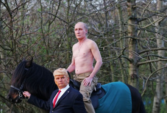 英国民众恶搞普京川普骑马 赤裸上身画风搞笑
