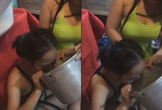 泰国年轻女子在酒吧遭人下药 抱着桶狂喝冰水