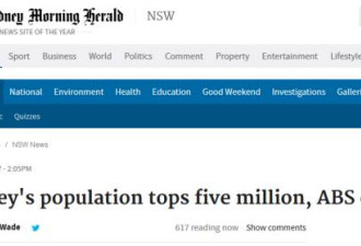 悉尼人口突破500万!生活成本上涨 工作更难找