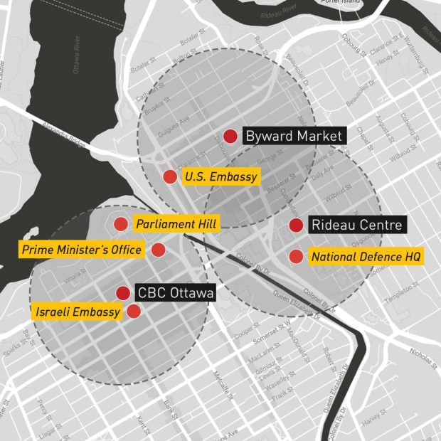 Locations where CBC/Radio-Canada found IMSI catchers