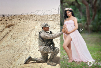 美国大兵身在海外 隔空与怀孕妻子拍全家福