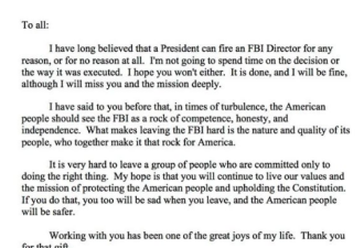 FBI局长回应被解雇：特朗普想炒我 不怕没理由