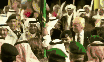 沙特国王接待特朗普画面：剑舞、戴奖章
