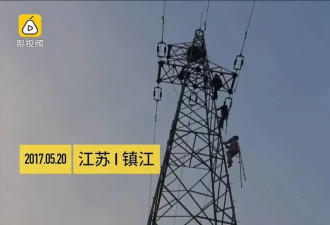 10岁男孩爬30米高压线塔掏鸟窝 触电被困