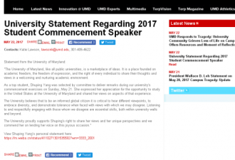 马里兰大学发布声明支持中国留学生的毕业演讲