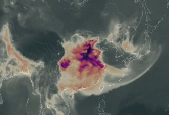 惊：东亚一氧化碳地图 中国污染飘到日韩