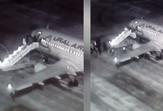 俄罗斯机场飞机扶梯突然断裂 致6名乘客跌落