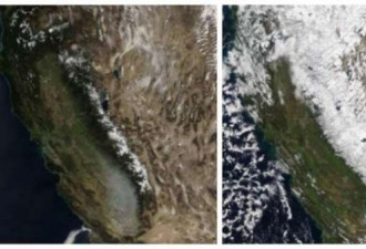 罕见连场暴风雨雪前后 NASA卫星拍到两个加州