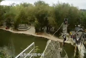 中国游客暴力摇断钢索桥，6人瞬间悬空