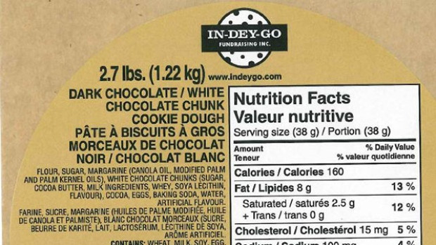 The CFIA says this product has been sold nationally through various schools and fundraising organizations.