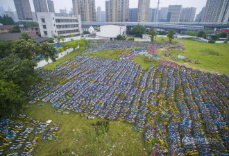 杭州上万辆共享单车被弃荒野