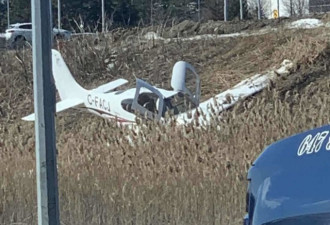 万锦市一架小飞机坠毁 同404上的汽车擦边而过