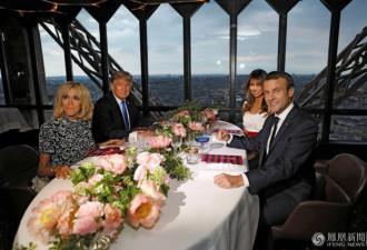 川普夫妇与马克龙夫妇巴黎铁塔共进晚餐