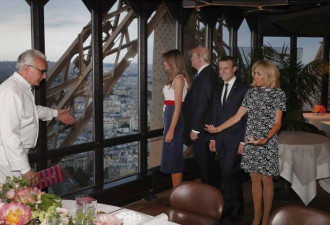 川普夫妇与马克龙夫妇巴黎铁塔共进晚餐
