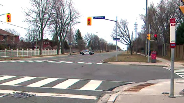 The scene of a Scarborough collision on April 7, 2019 is seen. 