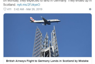 英国飞德国航班误飞至苏格兰 记者直播中笑喷