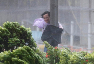 实拍强台风登陆华南惨状 市民紧抱路灯竿