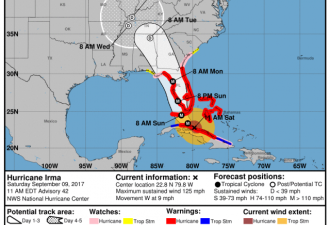 艾玛飓风降为3级 扑向佛州时将再转强