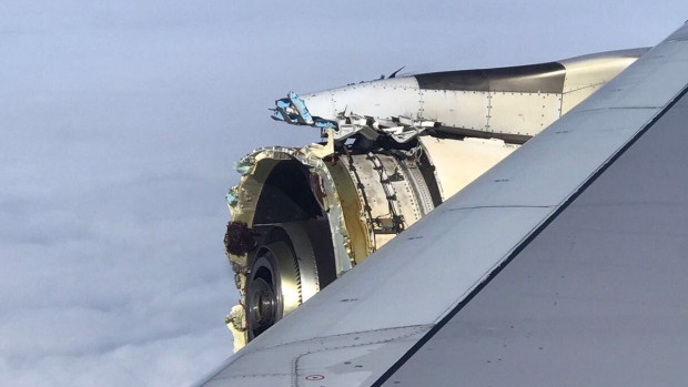 A passenger aboard an Air France A380 took this photo of one of the plane's engines. The engine problem forced the plane to land in Happy Valley-Goose Bay, N.L., on Saturday afternoon.