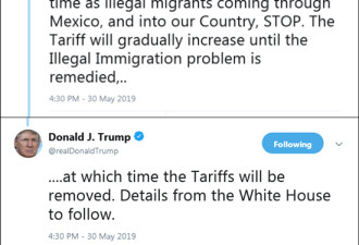 特朗普：将对墨西哥的商品加税5%，每月提5%