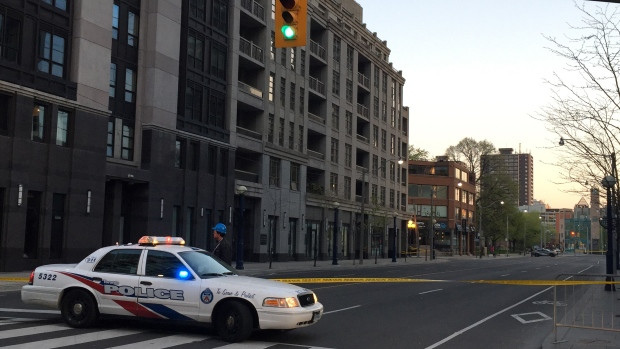 Toronto Fire says a pane of glass broke away from a window on the 19th floor of Yorkville's Four Seasons Hotel Thursday and fell onto the surrounding area.