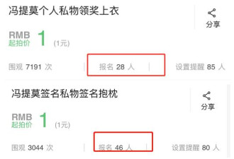 冯提莫私物1元起拍关注人数最多但参与人数扎心
