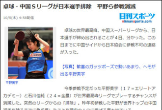 日媒：中国乒超联赛拒绝外国选手 怕日本崛起
