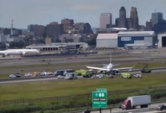 一架美联航波音757客机降落时多处爆胎
