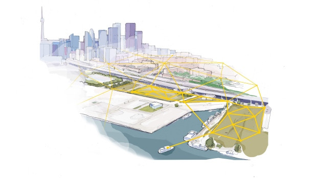 A sketch depicts the hyper-connected new Toronto neighbourhood envisioned by Sidewalk Labs.