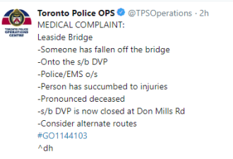 悲剧！多伦多DVP公路有人跳桥当场死亡