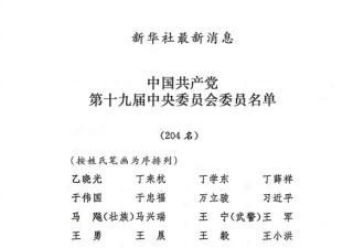 十九届中央委员候补委员中纪委委员名单公布