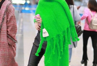 张馨予裹了条绿围巾 网友：还以为青菜虫成精了