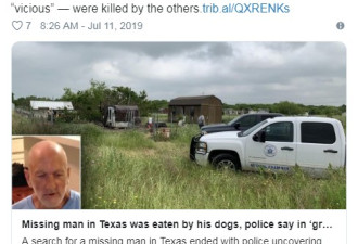 美国男子失踪两月 被发现时已被18只狗吃精光
