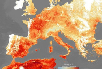 卫星影像看欧洲热浪 大地通红如陷赤焰之中