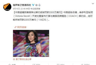 俄媒确认：刘雯或将面临蔻驰2200万美金罚款
