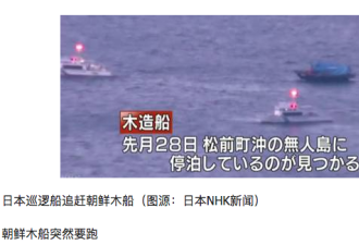 朝鲜木船停靠日本小岛后突然要跑 被强行拖回