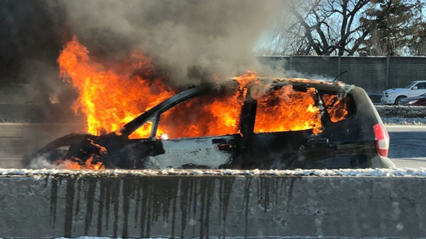 Car fire, Highway 401, Bayview