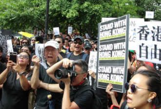 纽约集会游行支持香港 亲北京者“踩场”