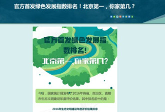 中国首次发布绿色发展指数 北京竟然第一