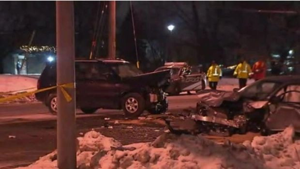 A woman in her 80s has died following a two-vehicle collision at Eglinton Avenue and Royal York Road, police say. 